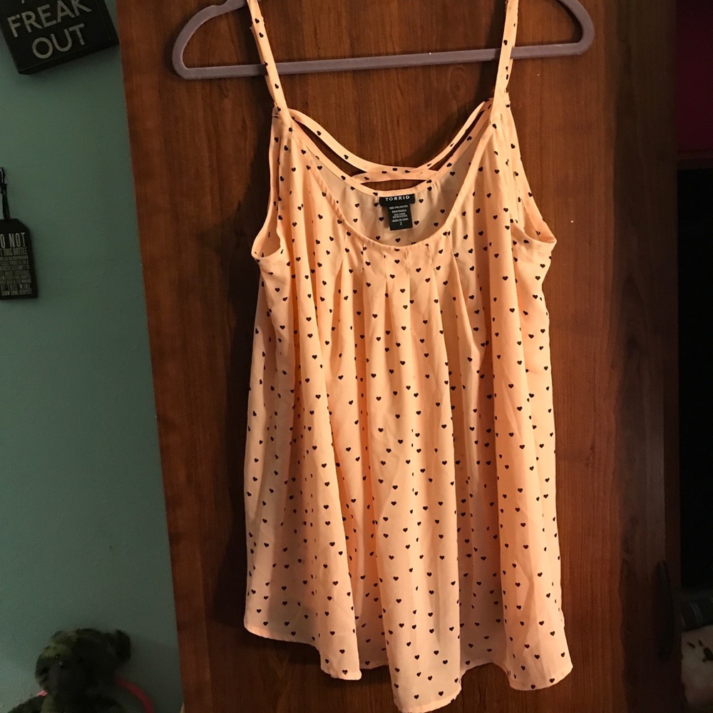 Peach/pink & black heart, chiffon top.